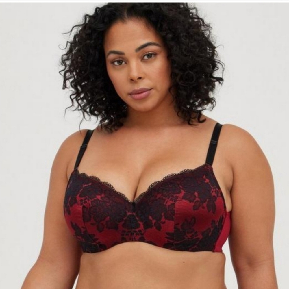 TORRID Bra 360 Back Smoothing Two-Tone Lace 44B Red & Black